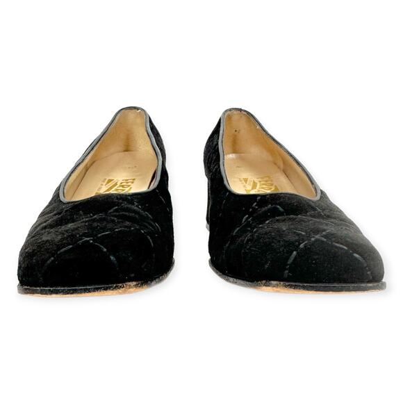 Salvatore Ferragamo | Size 6B | Black Quilted Suede w/ Diamond Design Block Heel - Picture 7 of 11